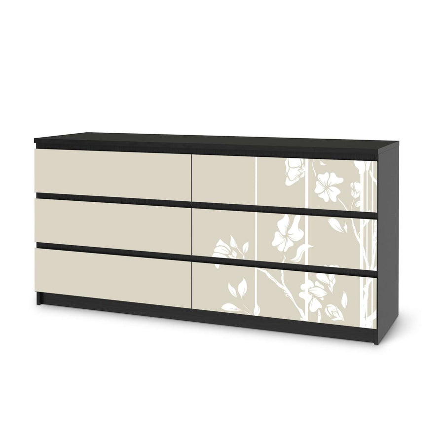 Möbelfolie Florals Plain 3 - IKEA Malm Kommode 6 Schubladen (breit) - schwarz