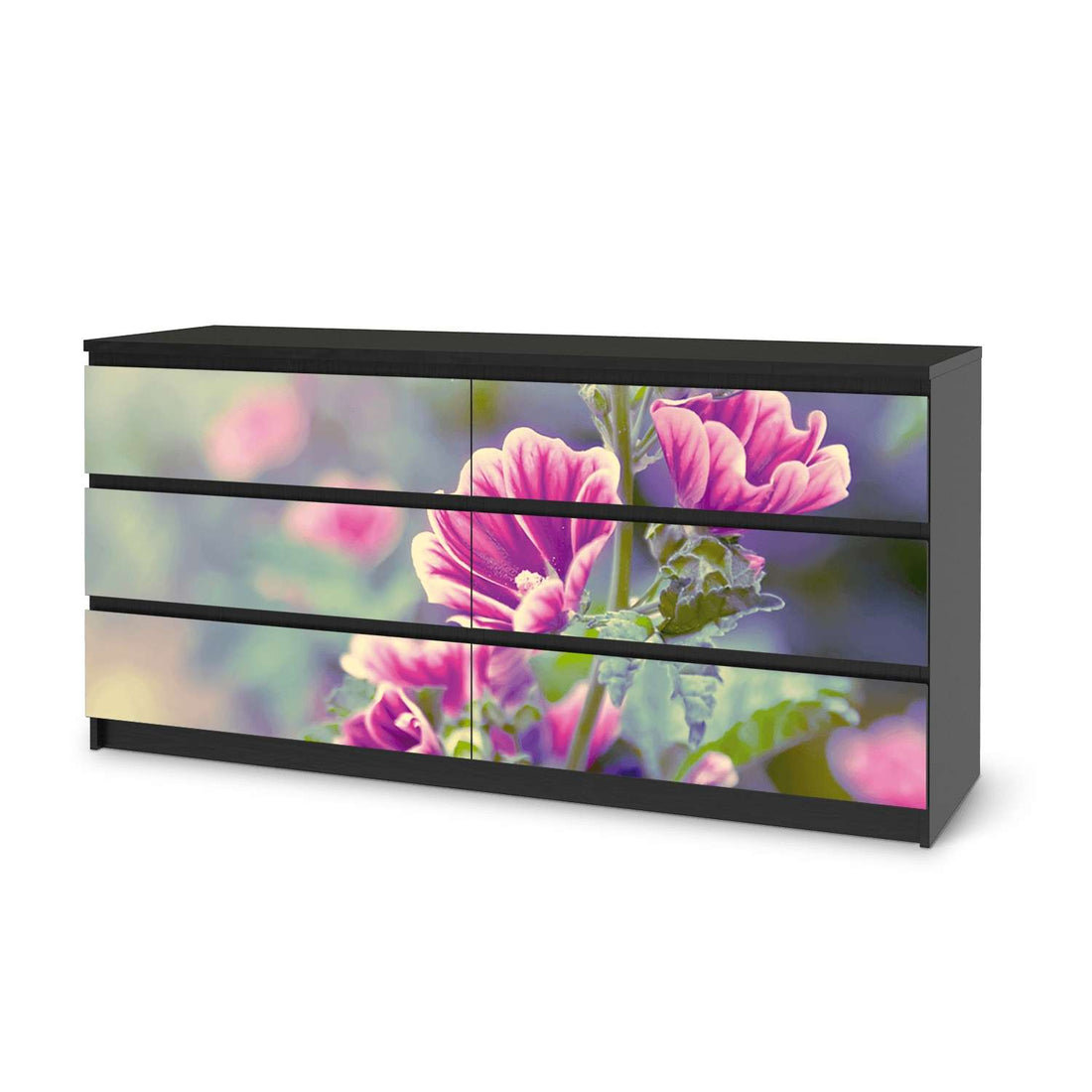 Möbelfolie Flower Gaze - IKEA Malm Kommode 6 Schubladen (breit) - schwarz