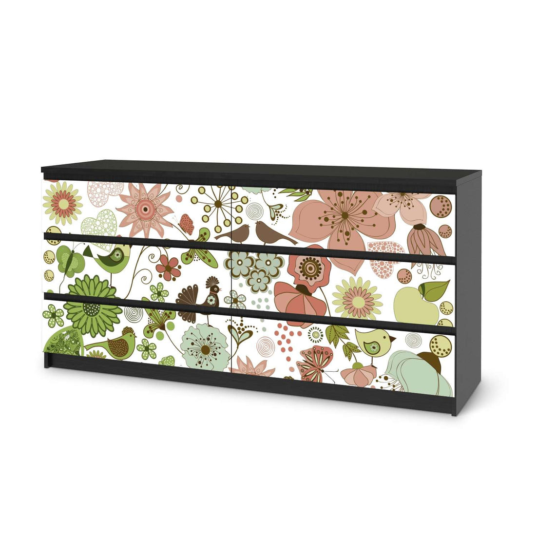 Möbelfolie Flower Pattern - IKEA Malm Kommode 6 Schubladen (breit) - schwarz