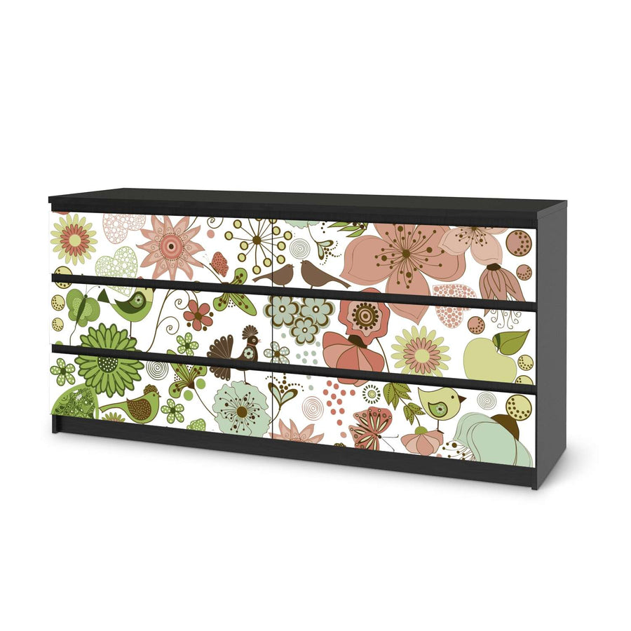 Möbelfolie Flower Pattern - IKEA Malm Kommode 6 Schubladen (breit) - schwarz