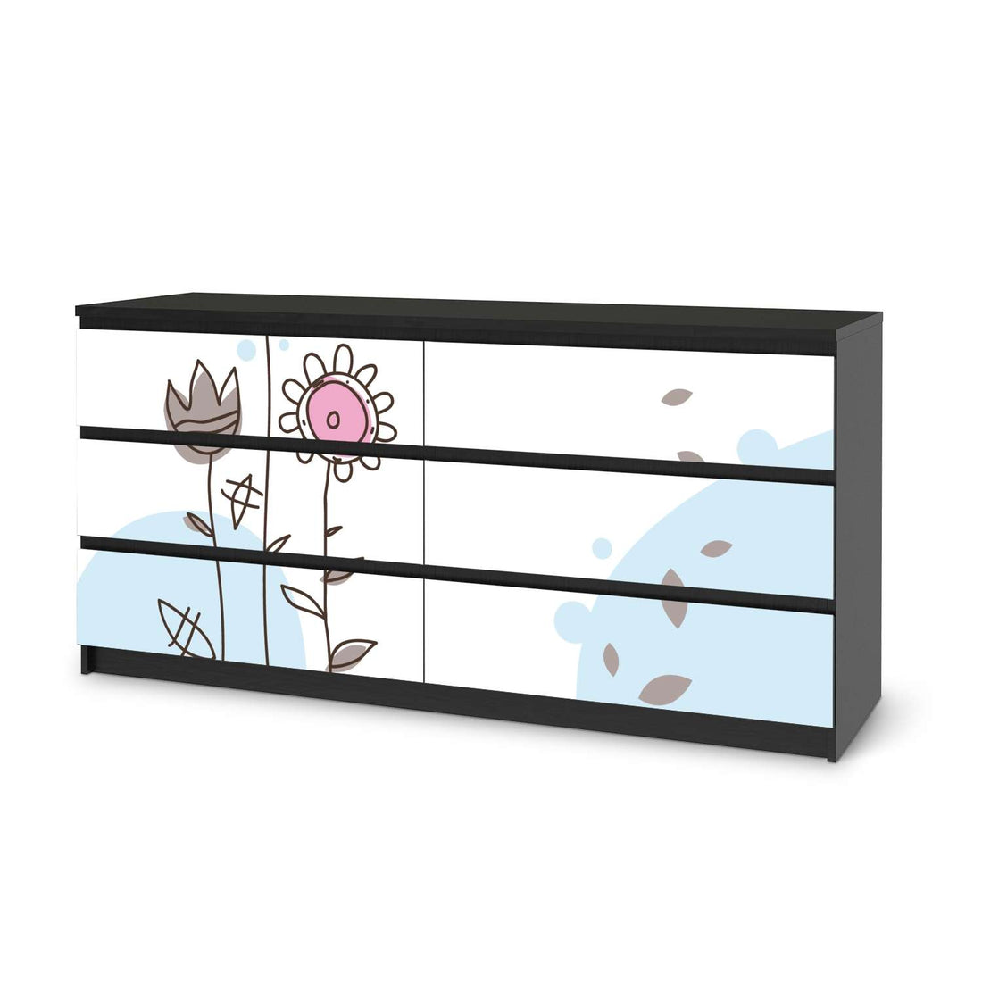Möbelfolie Flowers 3 - IKEA Malm Kommode 6 Schubladen (breit) - schwarz