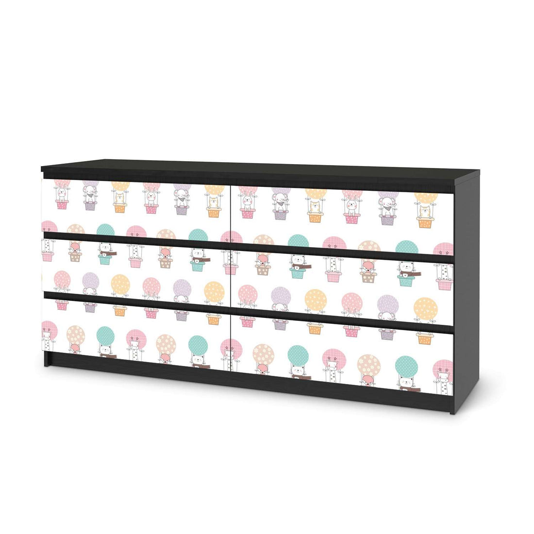 Möbelfolie Flying Animals - IKEA Malm Kommode 6 Schubladen (breit) - schwarz
