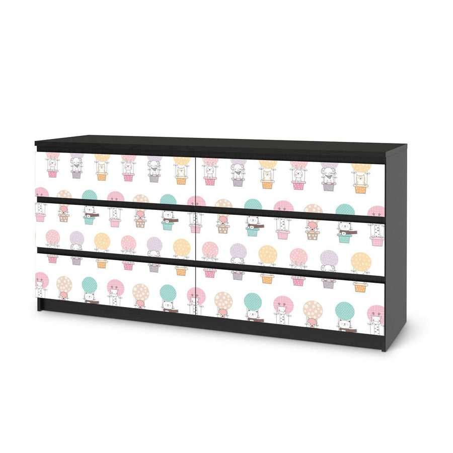 Möbelfolie Flying Animals - IKEA Malm Kommode 6 Schubladen (breit) - schwarz