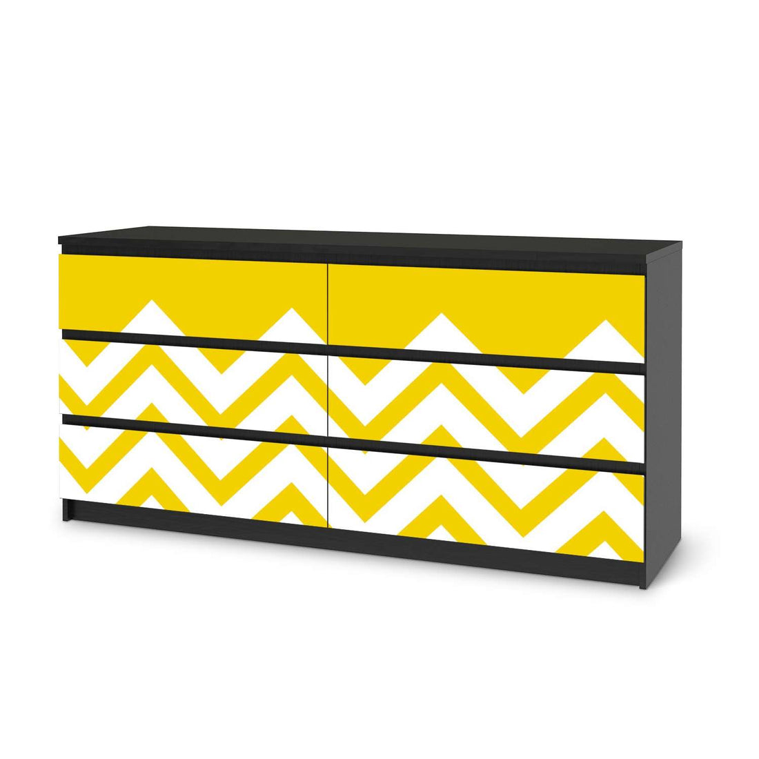 Möbelfolie Gelbe Zacken - IKEA Malm Kommode 6 Schubladen (breit) - schwarz