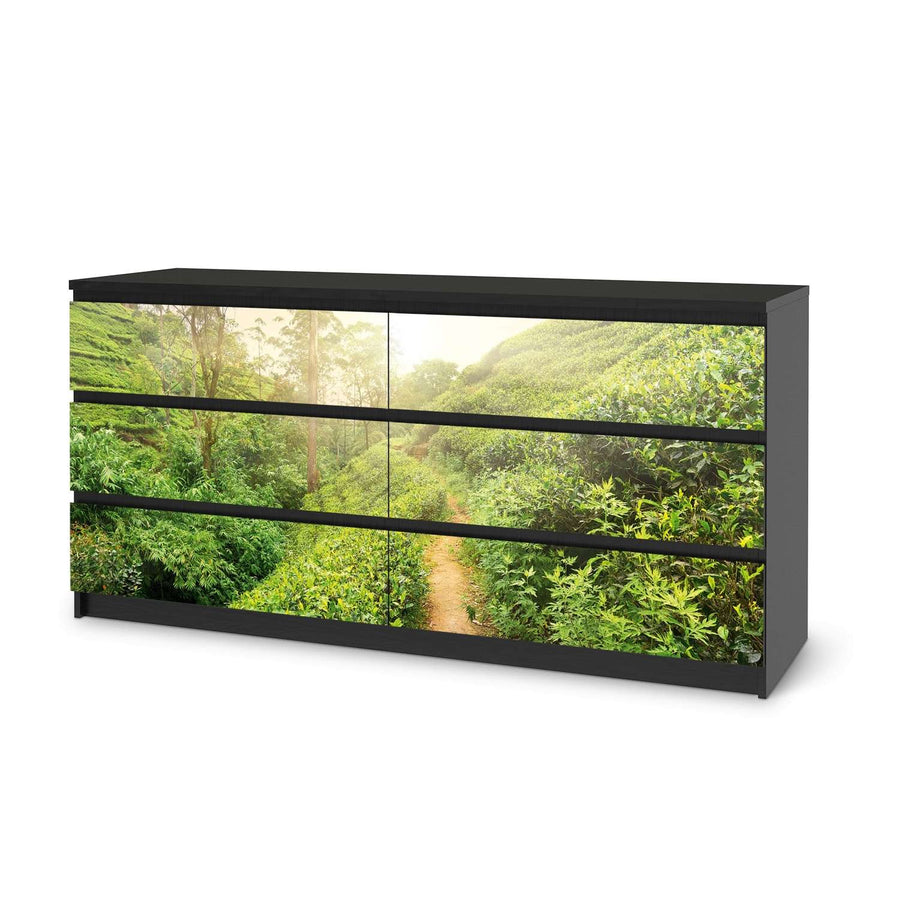 Möbelfolie Green Tea Fields - IKEA Malm Kommode 6 Schubladen (breit) - schwarz