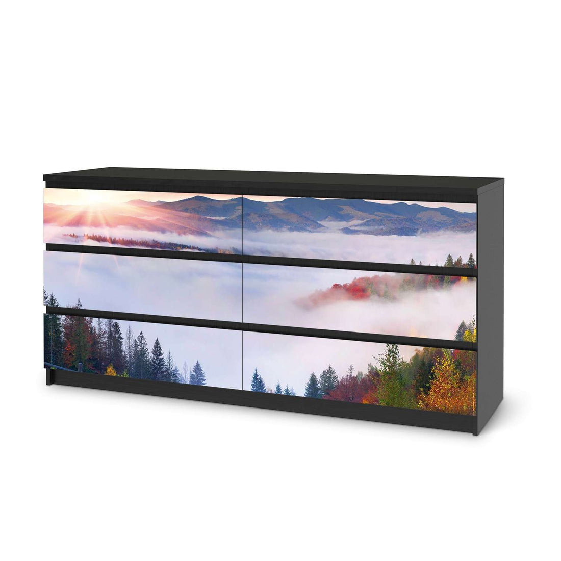 Möbelfolie Herbstwald - IKEA Malm Kommode 6 Schubladen (breit) - schwarz
