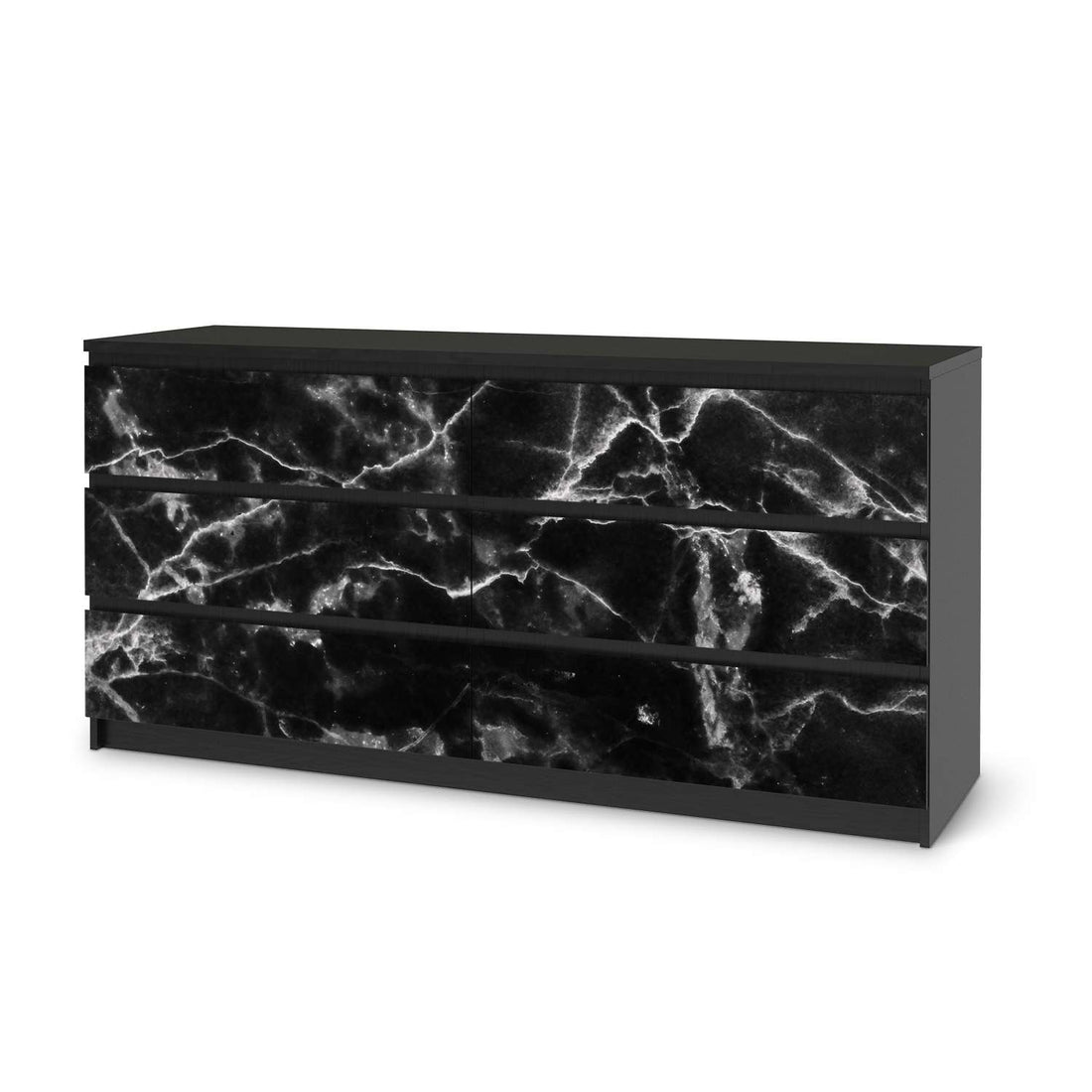 Möbelfolie Marmor schwarz - IKEA Malm Kommode 6 Schubladen (breit) - schwarz
