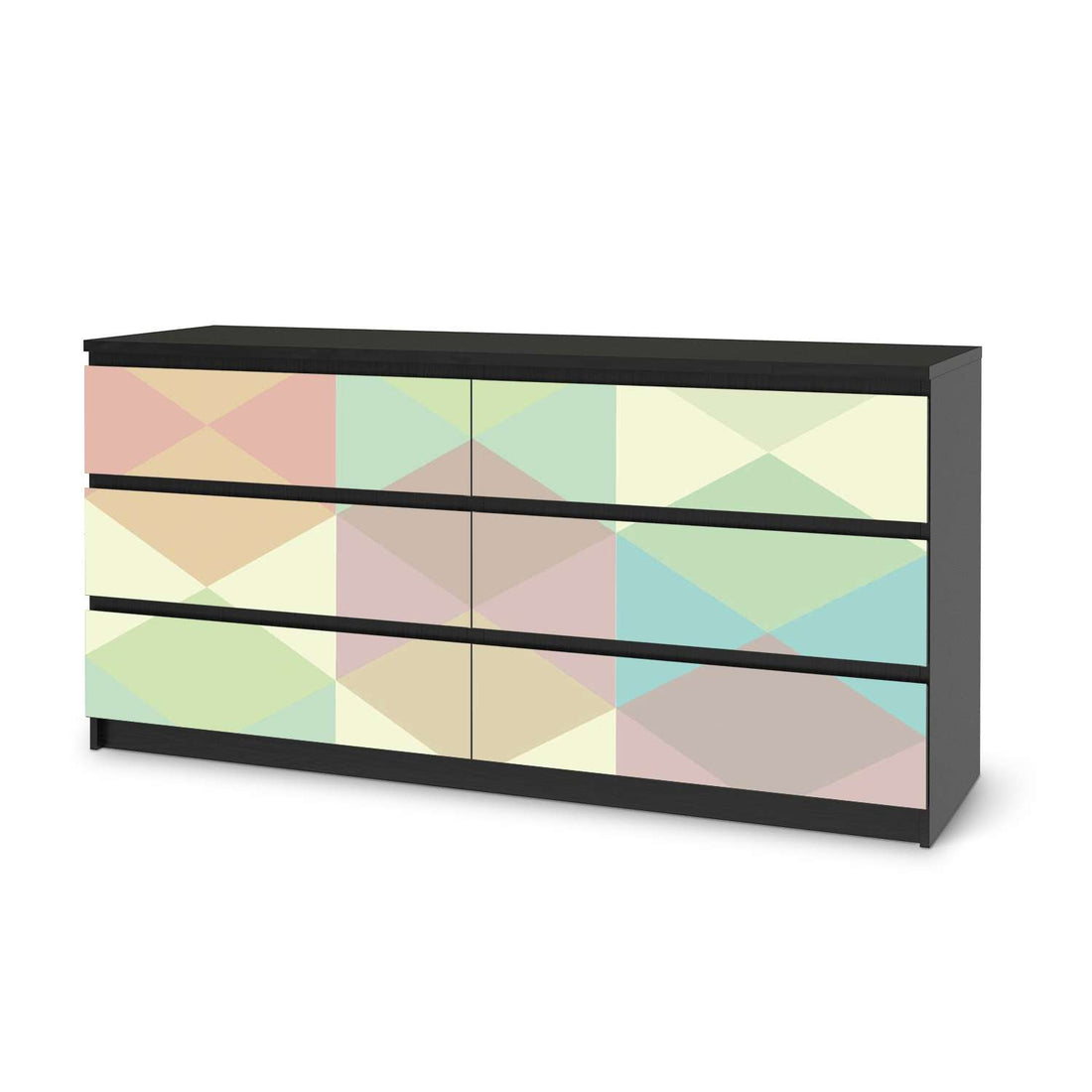 Möbelfolie Melitta Pastell Geometrie - IKEA Malm Kommode 6 Schubladen (breit) - schwarz