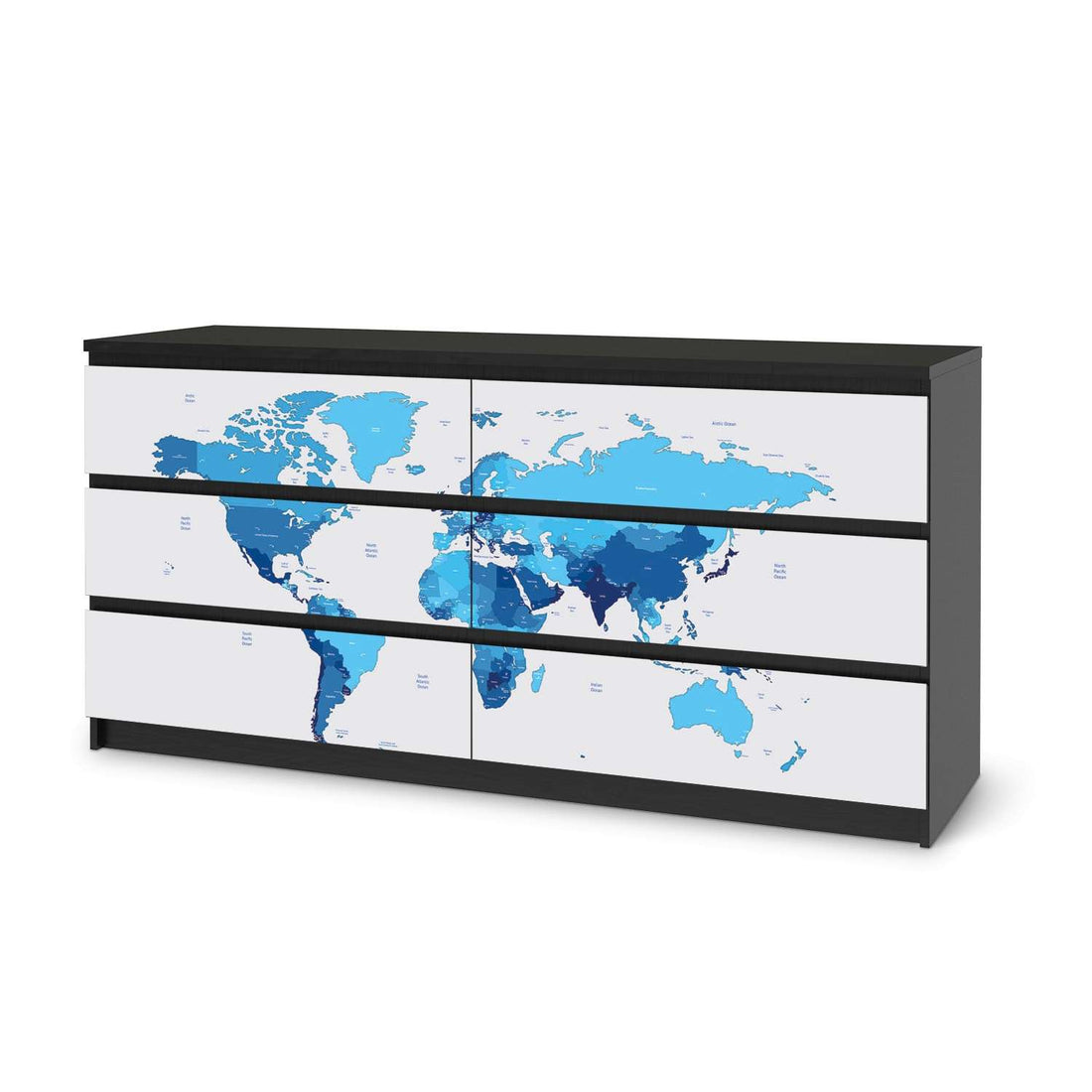 Möbelfolie Politische Weltkarte - IKEA Malm Kommode 6 Schubladen (breit) - schwarz