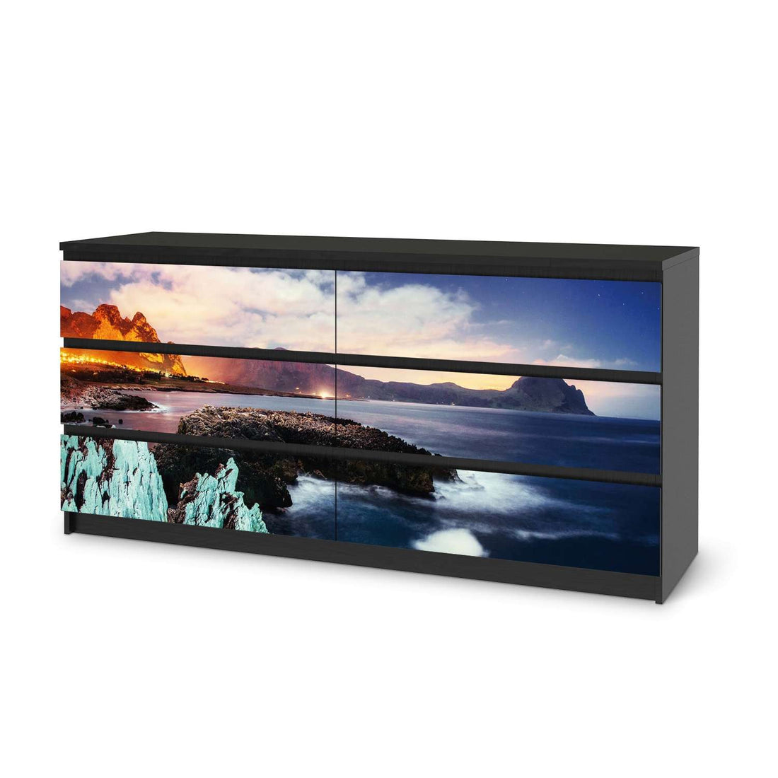 Möbelfolie Seaside - IKEA Malm Kommode 6 Schubladen (breit) - schwarz