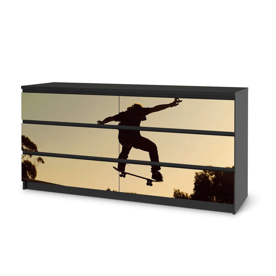 Möbelfolie Skater - IKEA Malm Kommode 6 Schubladen (breit) - schwarz