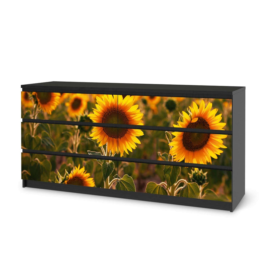 Möbelfolie Sunflowers - IKEA Malm Kommode 6 Schubladen (breit) - schwarz