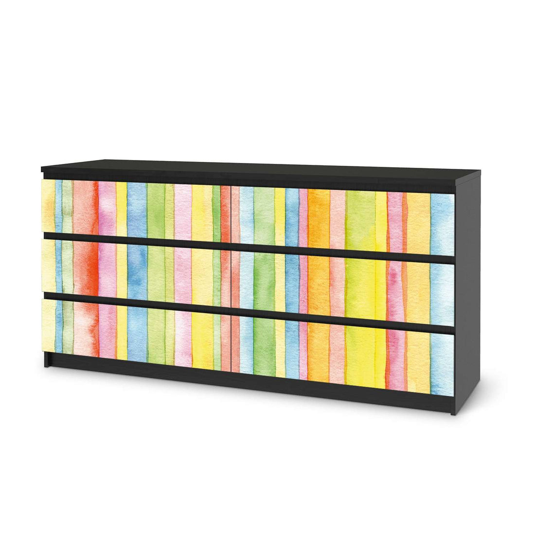 Möbelfolie Watercolor Stripes - IKEA Malm Kommode 6 Schubladen (breit) - schwarz