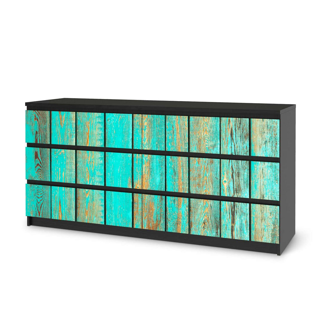 Möbelfolie Wooden Aqua - IKEA Malm Kommode 6 Schubladen (breit) - schwarz