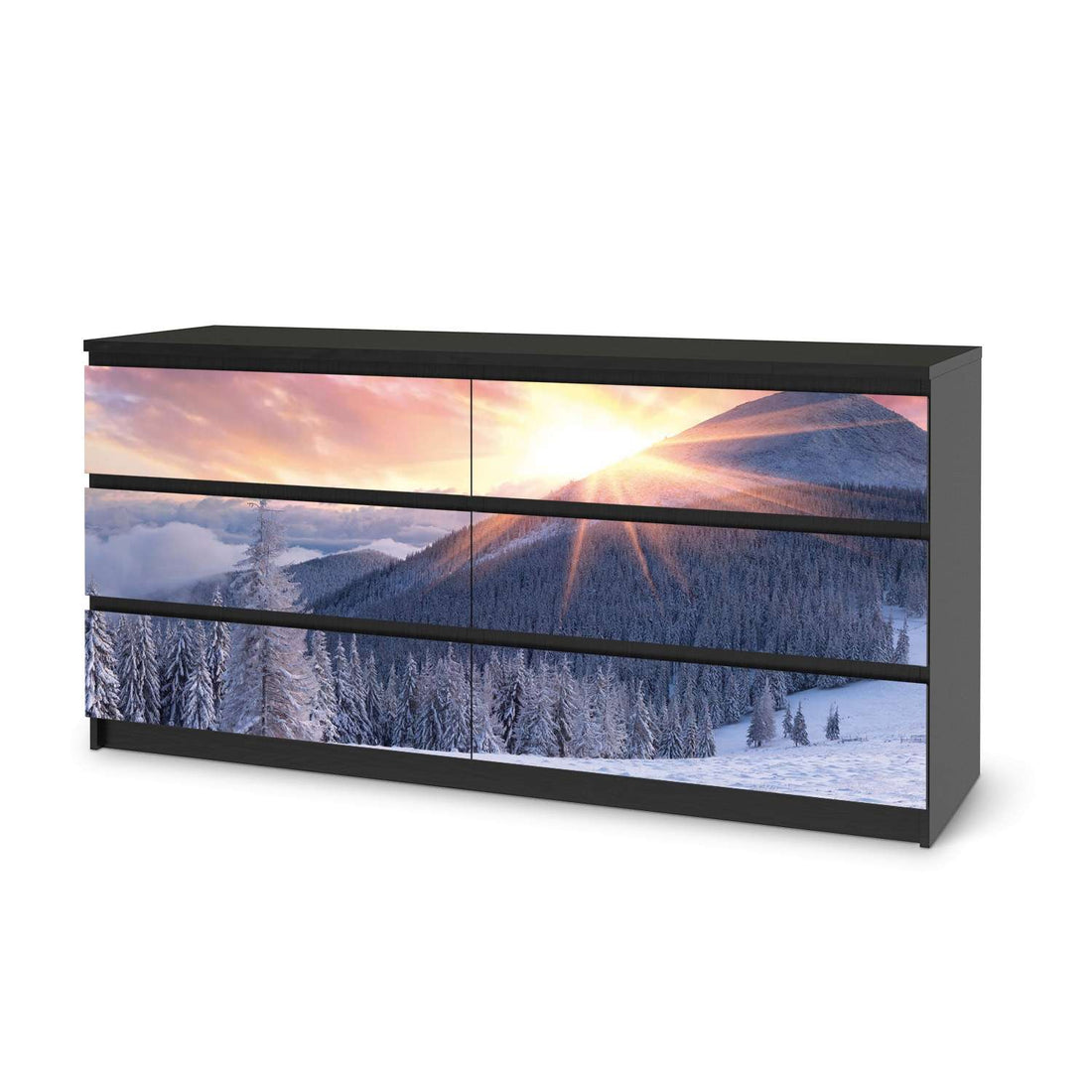 Möbelfolie Zauberhafte Winterlandschaft - IKEA Malm Kommode 6 Schubladen (breit) - schwarz