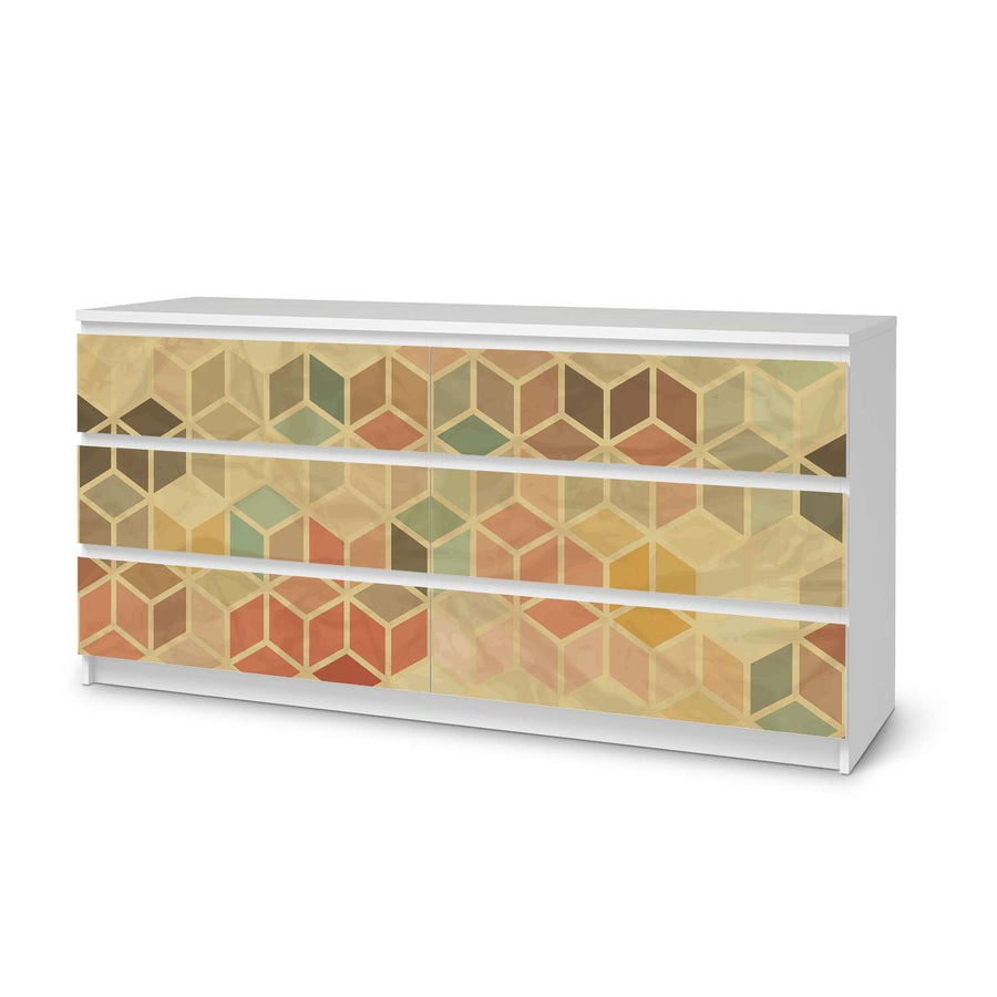 Möbelfolie 3D Retro - IKEA Malm Kommode 6 Schubladen (breit)  - weiss