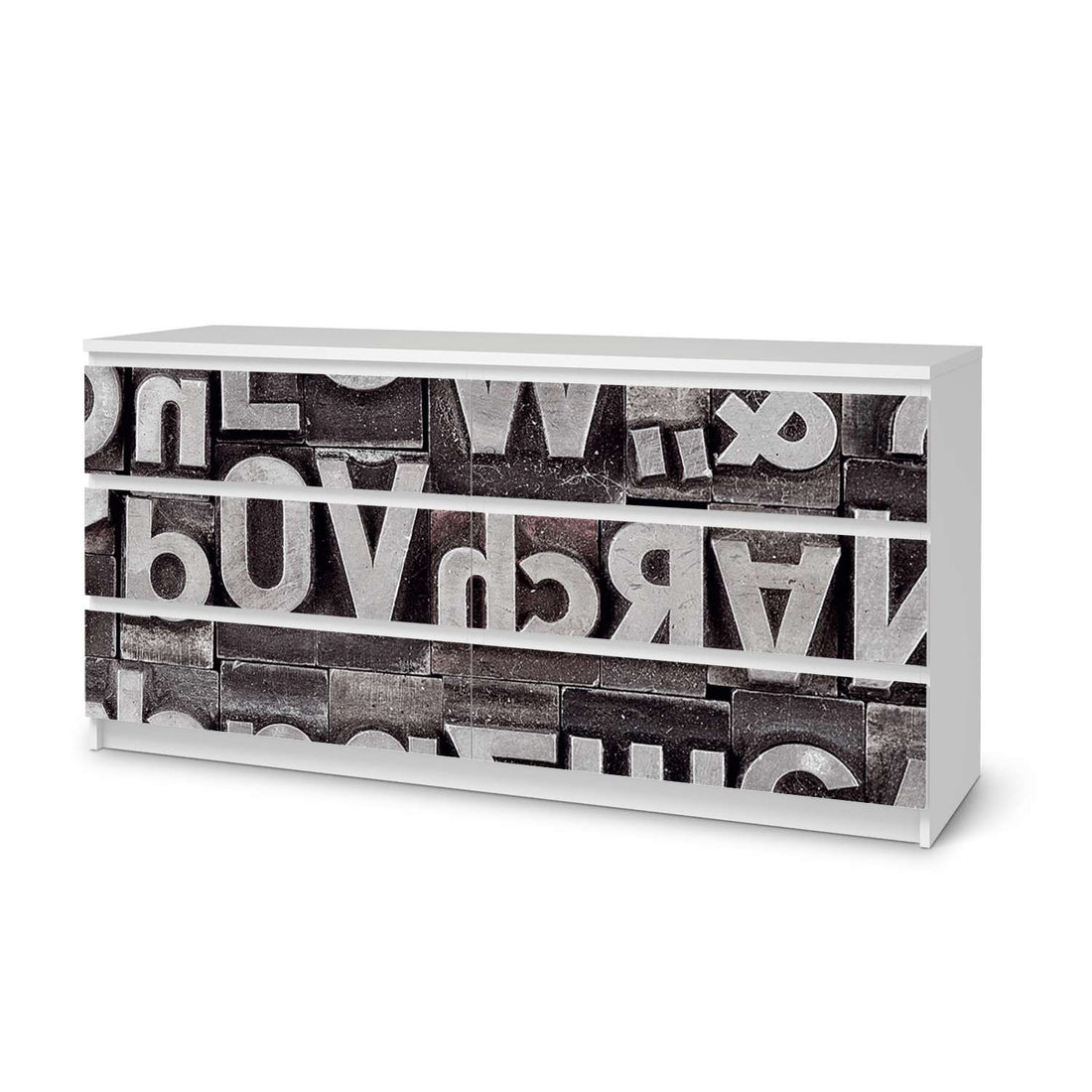 Möbelfolie Alphabet - IKEA Malm Kommode 6 Schubladen (breit)  - weiss