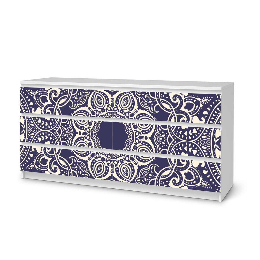 Möbelfolie Blue Mandala - IKEA Malm Kommode 6 Schubladen (breit)  - weiss