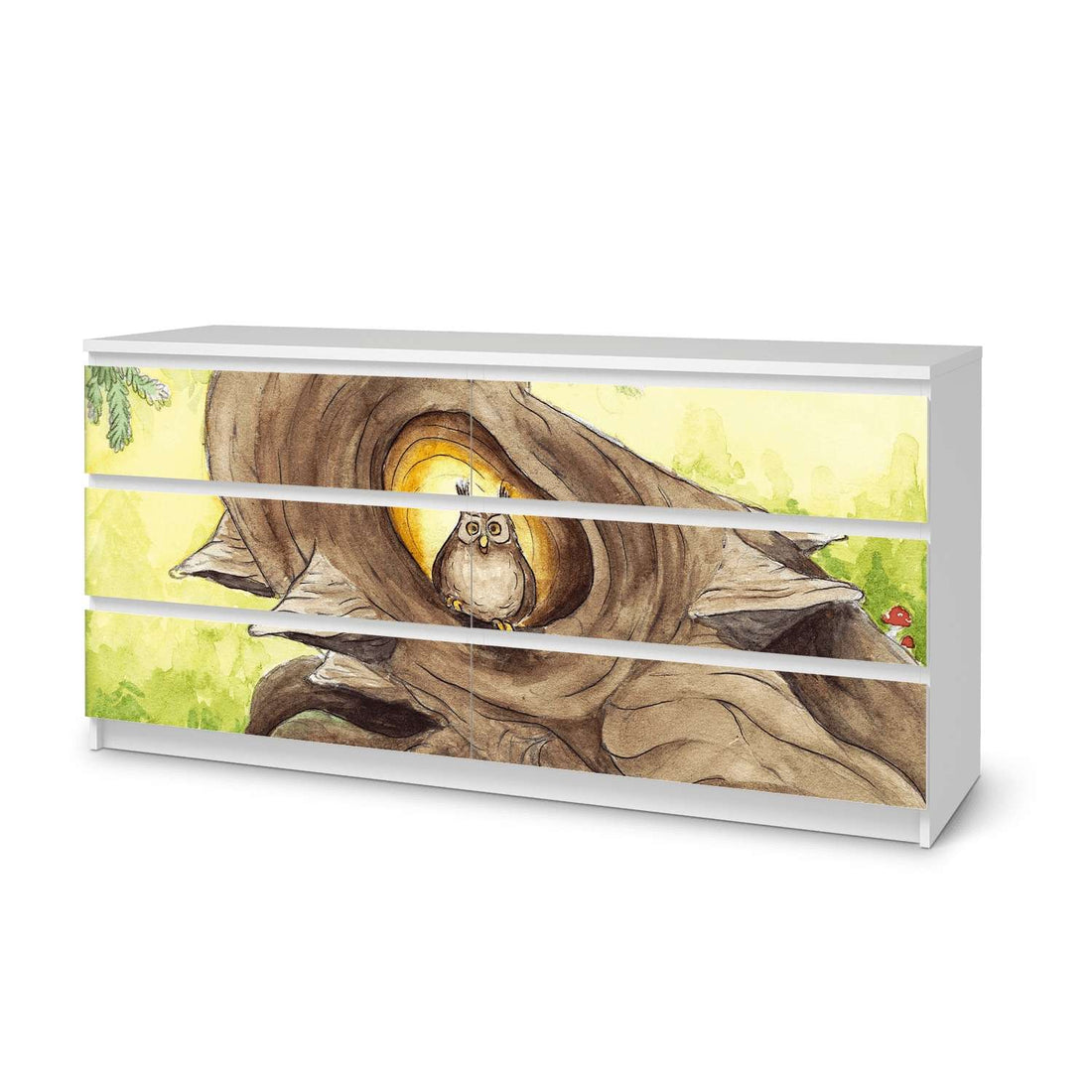 Möbelfolie Eulenbaum - IKEA Malm Kommode 6 Schubladen (breit)  - weiss