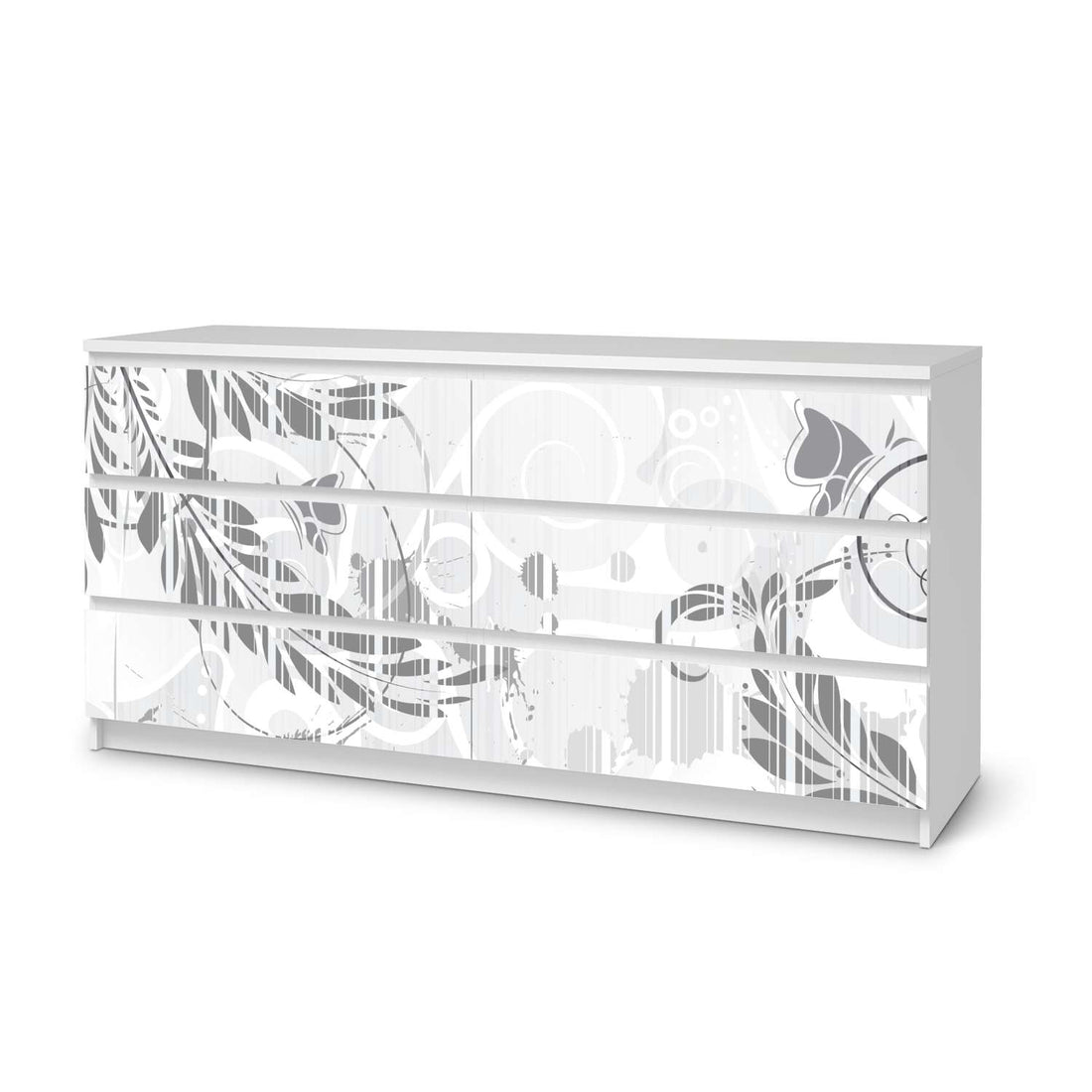 Möbelfolie Florals Plain 2 - IKEA Malm Kommode 6 Schubladen (breit)  - weiss