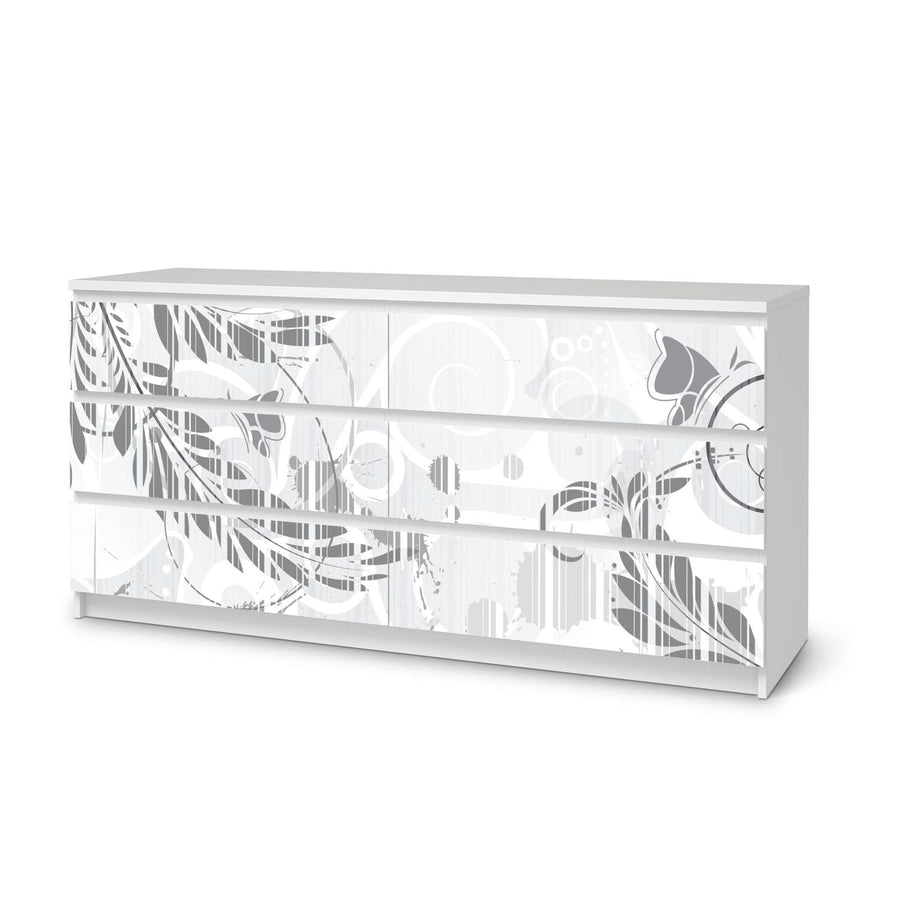 Möbelfolie Florals Plain 2 - IKEA Malm Kommode 6 Schubladen (breit)  - weiss