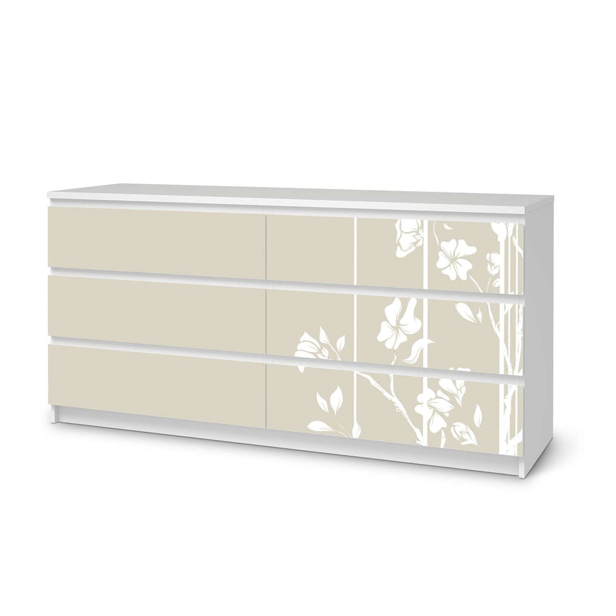 Möbelfolie Florals Plain 3 - IKEA Malm Kommode 6 Schubladen (breit)  - weiss