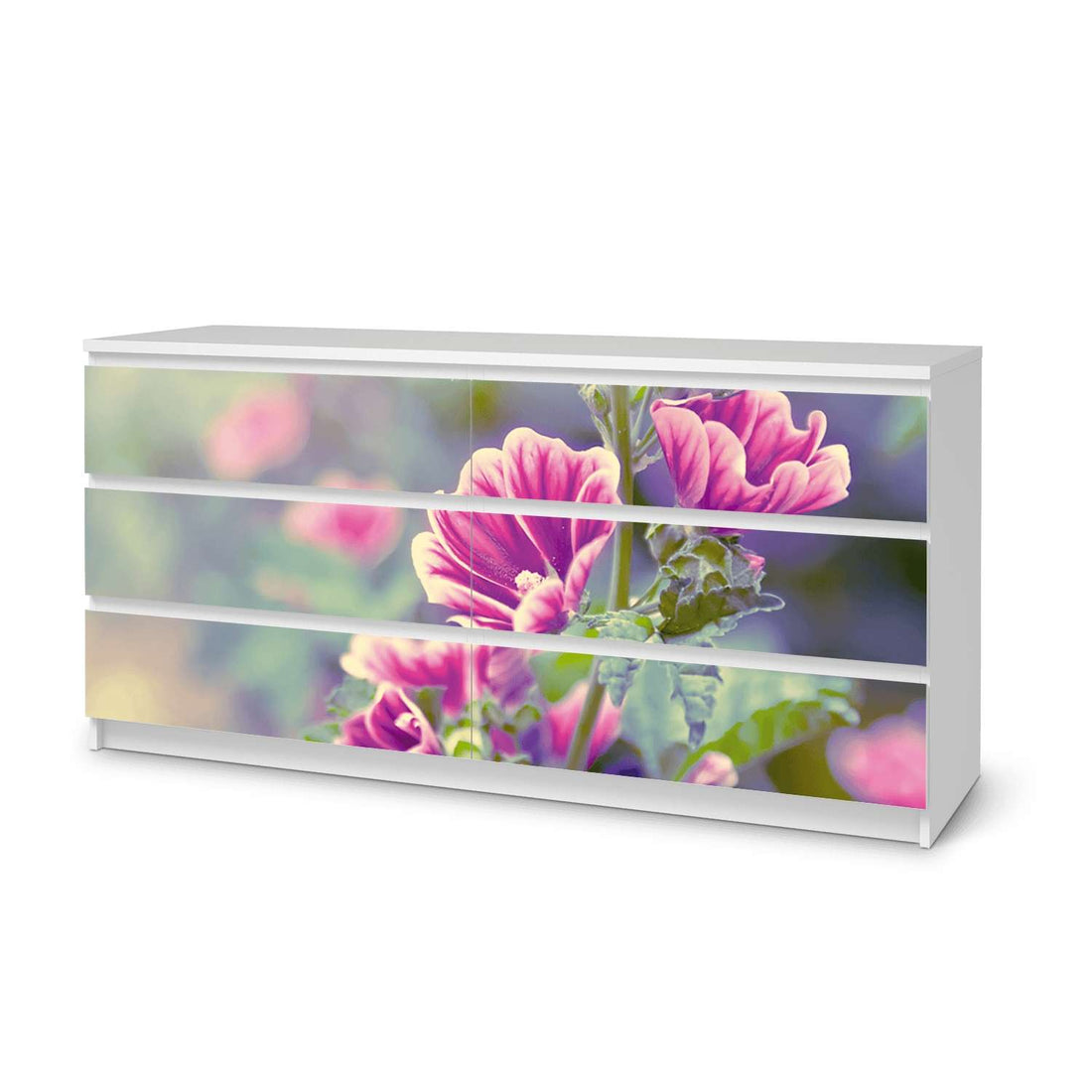 Möbelfolie Flower Gaze - IKEA Malm Kommode 6 Schubladen (breit)  - weiss