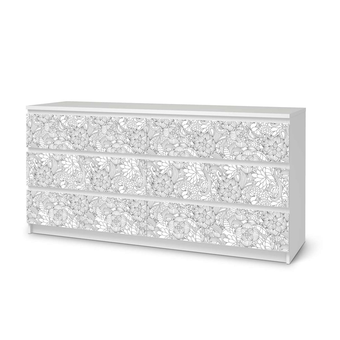 Möbelfolie Flower Lines 2 - IKEA Malm Kommode 6 Schubladen (breit)  - weiss