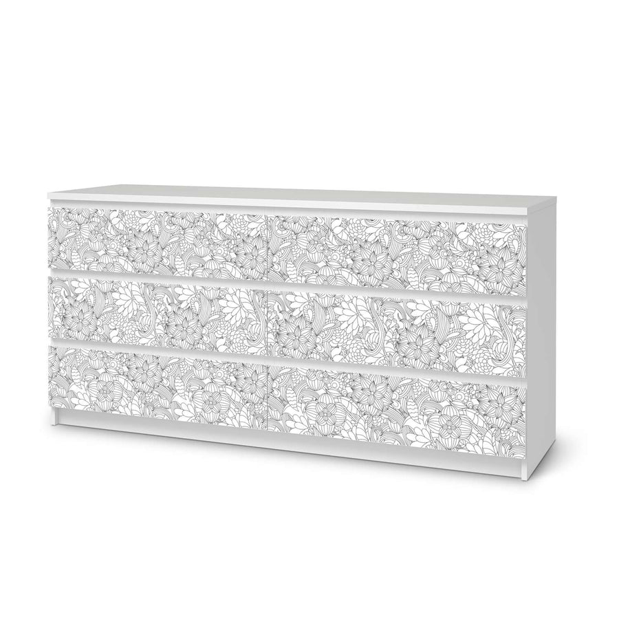 Möbelfolie Flower Lines 2 - IKEA Malm Kommode 6 Schubladen (breit)  - weiss