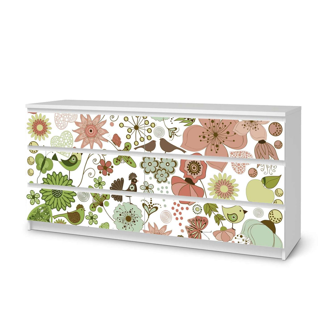 Möbelfolie Flower Pattern - IKEA Malm Kommode 6 Schubladen (breit)  - weiss