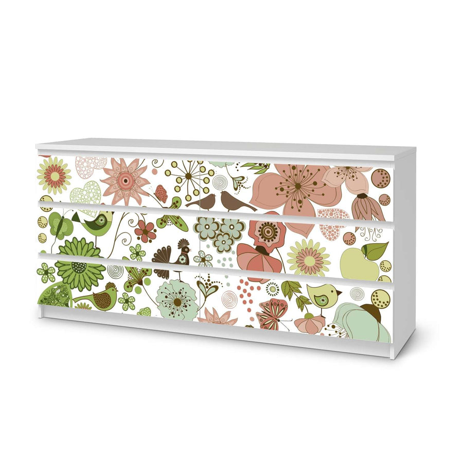Möbelfolie Flower Pattern - IKEA Malm Kommode 6 Schubladen (breit)  - weiss