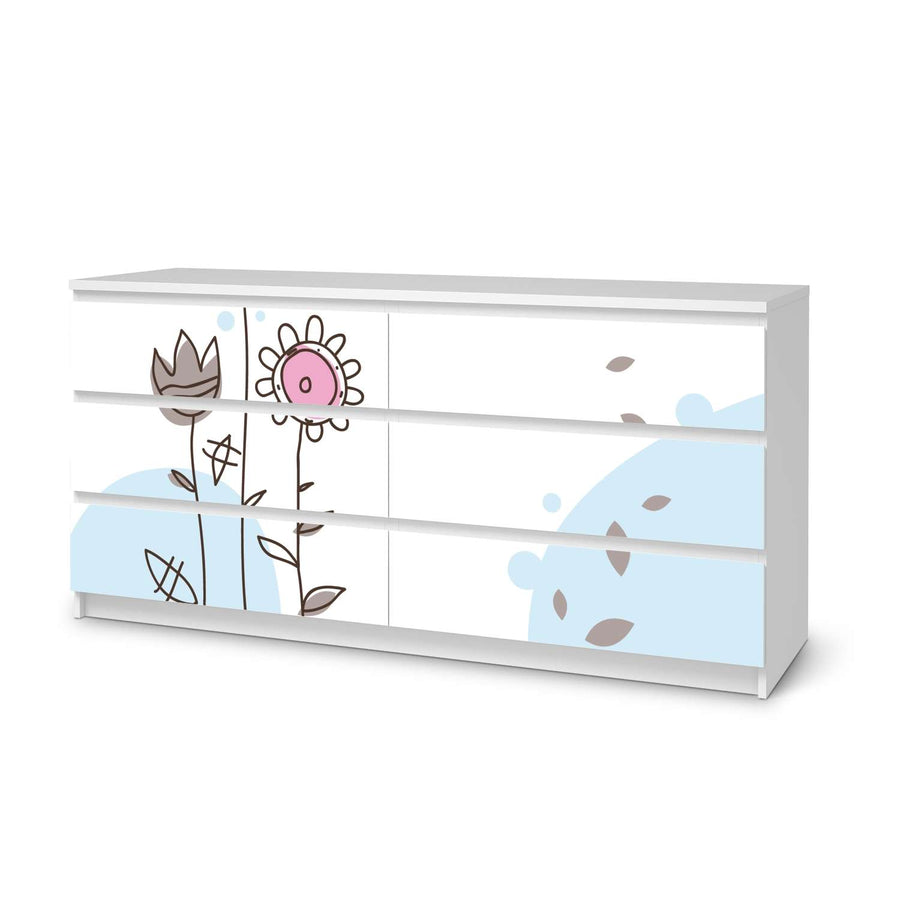 Möbelfolie Flowers 3 - IKEA Malm Kommode 6 Schubladen (breit)  - weiss