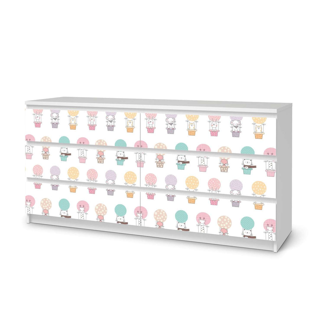 Möbelfolie Flying Animals - IKEA Malm Kommode 6 Schubladen (breit)  - weiss