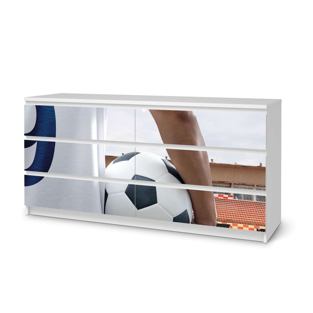 Möbelfolie Footballmania - IKEA Malm Kommode 6 Schubladen (breit)  - weiss