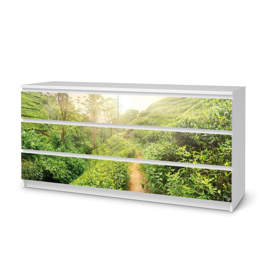Möbelfolie Green Tea Fields - IKEA Malm Kommode 6 Schubladen (breit)  - weiss