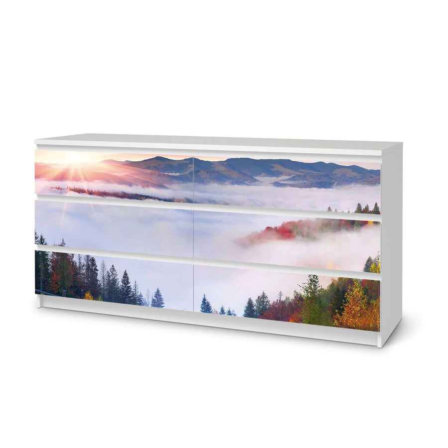 Möbelfolie Herbstwald - IKEA Malm Kommode 6 Schubladen (breit)  - weiss