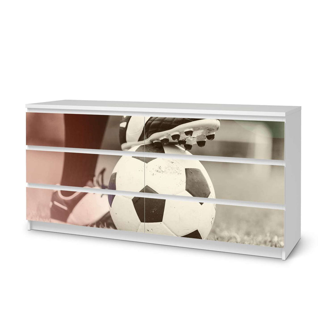 Möbelfolie Kick it - IKEA Malm Kommode 6 Schubladen (breit)  - weiss