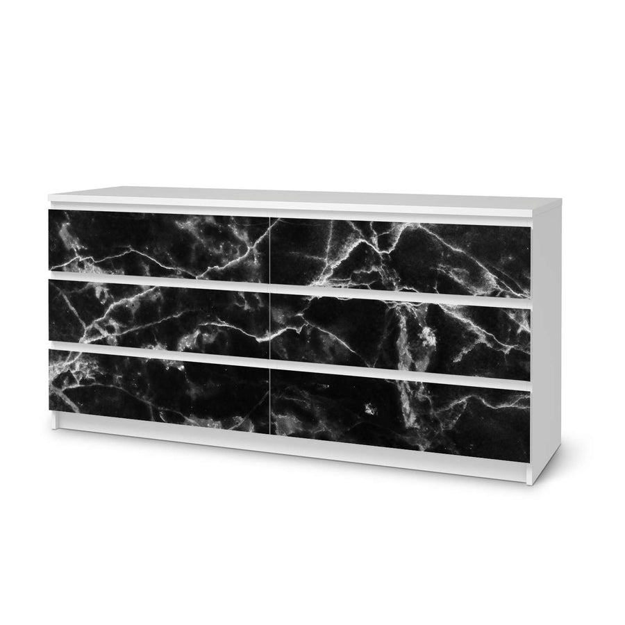 Möbelfolie Marmor schwarz - IKEA Malm Kommode 6 Schubladen (breit)  - weiss