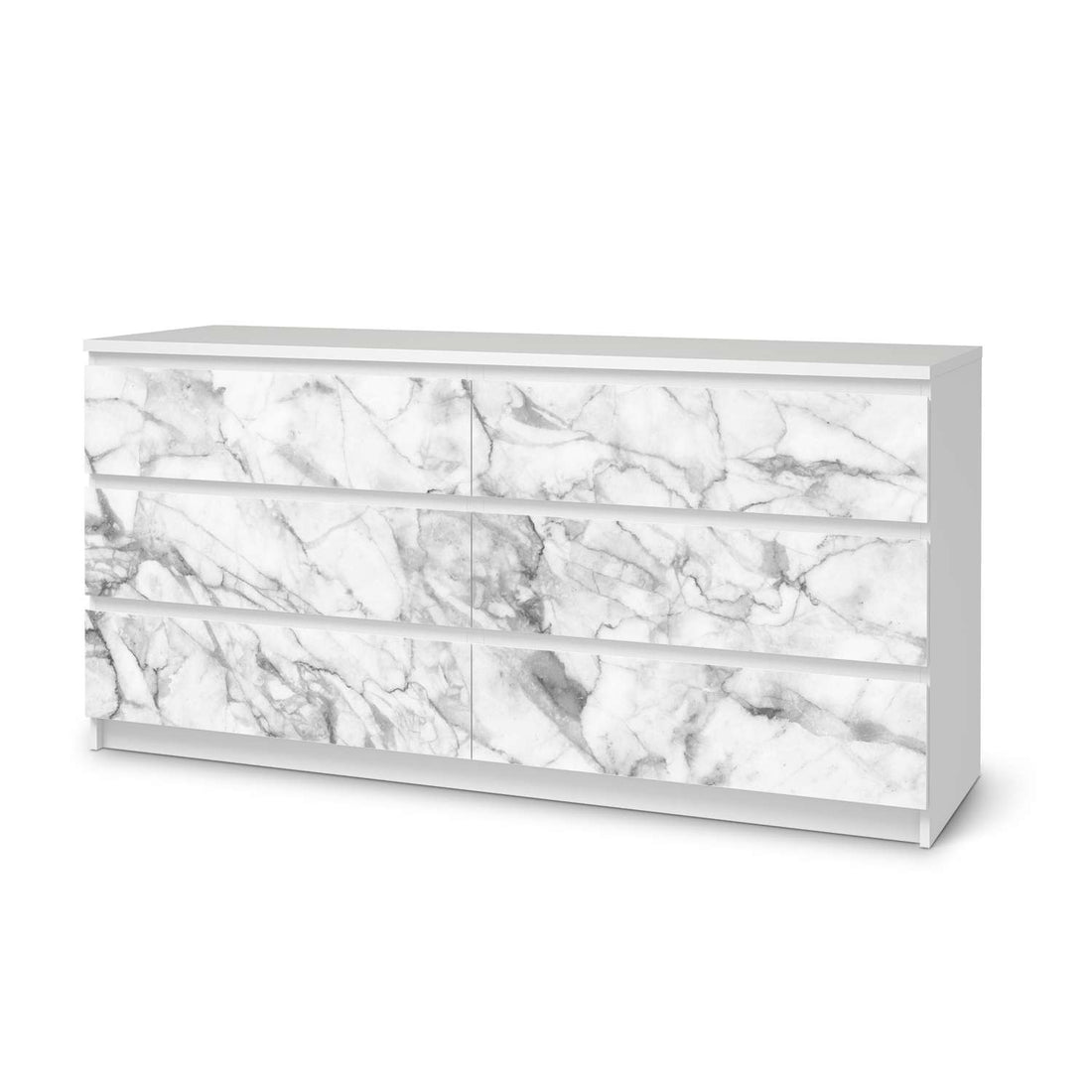 Möbelfolie Marmor weiß - IKEA Malm Kommode 6 Schubladen (breit)  - weiss