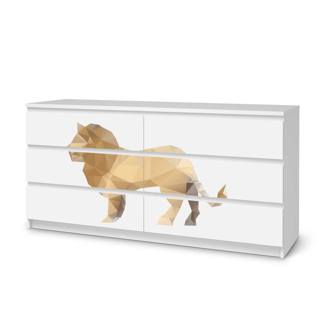 Möbelfolie Origami Lion - IKEA Malm Kommode 6 Schubladen (breit)  - weiss