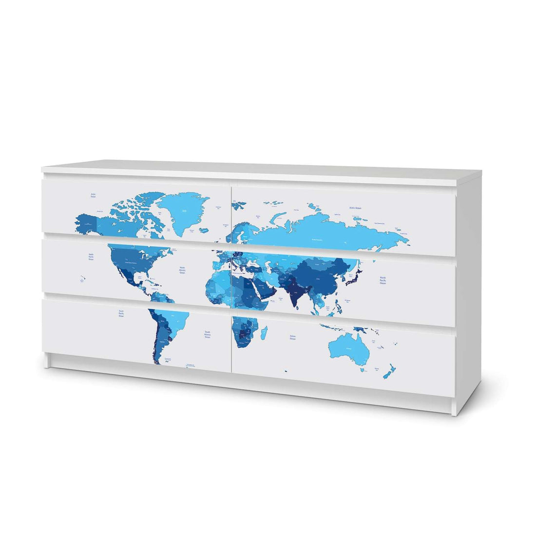 Möbelfolie Politische Weltkarte - IKEA Malm Kommode 6 Schubladen (breit)  - weiss