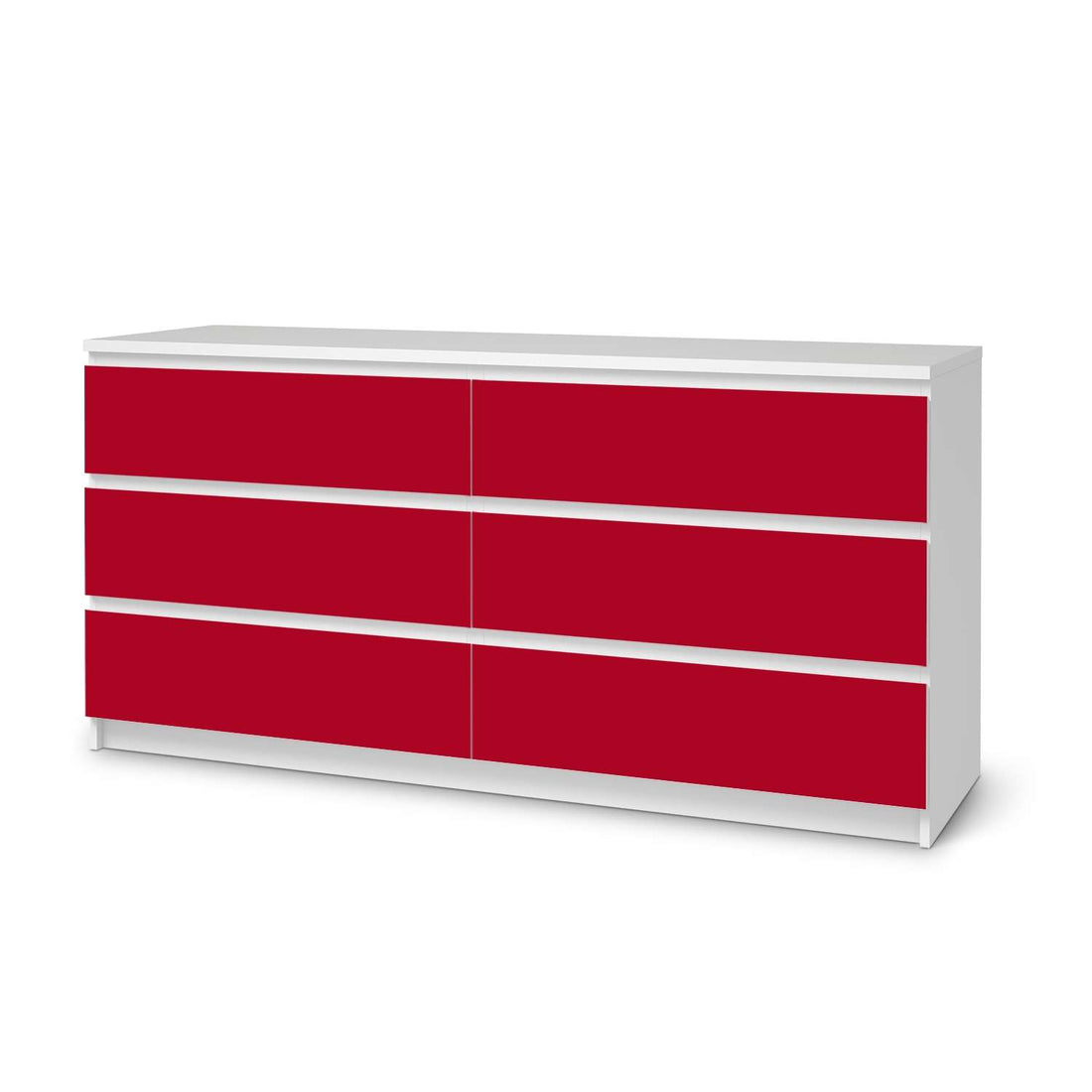 Möbelfolie Rot Dark - IKEA Malm Kommode 6 Schubladen (breit)  - weiss