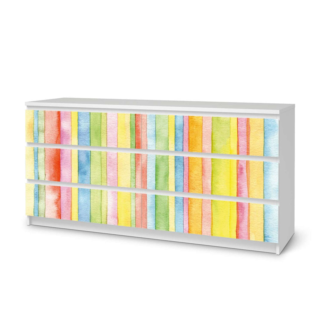 Möbelfolie Watercolor Stripes - IKEA Malm Kommode 6 Schubladen (breit)  - weiss