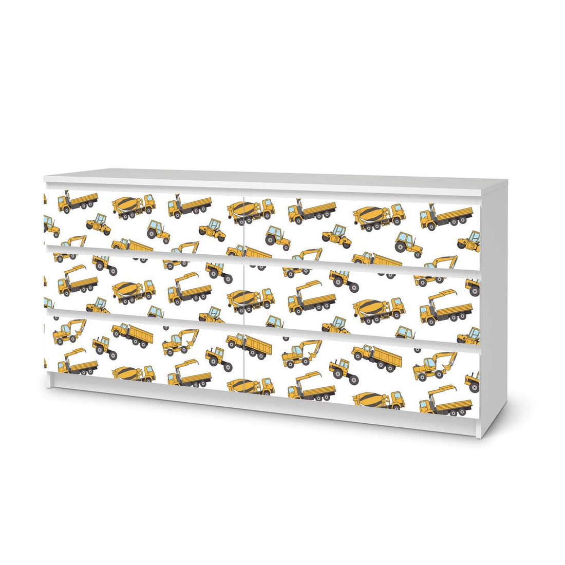 Möbelfolie Working Cars - IKEA Malm Kommode 6 Schubladen (breit)  - weiss