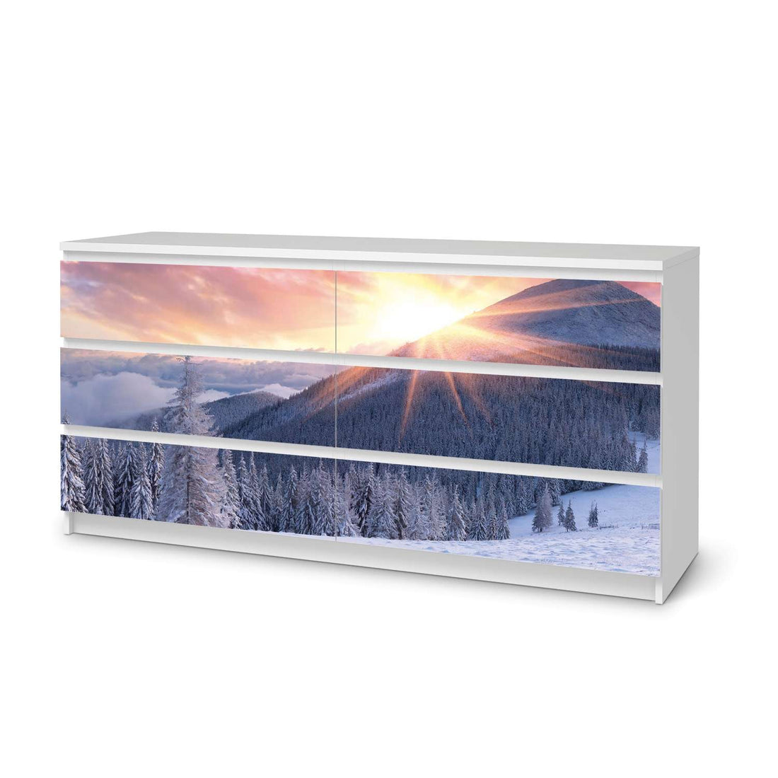 Möbelfolie Zauberhafte Winterlandschaft - IKEA Malm Kommode 6 Schubladen (breit)  - weiss