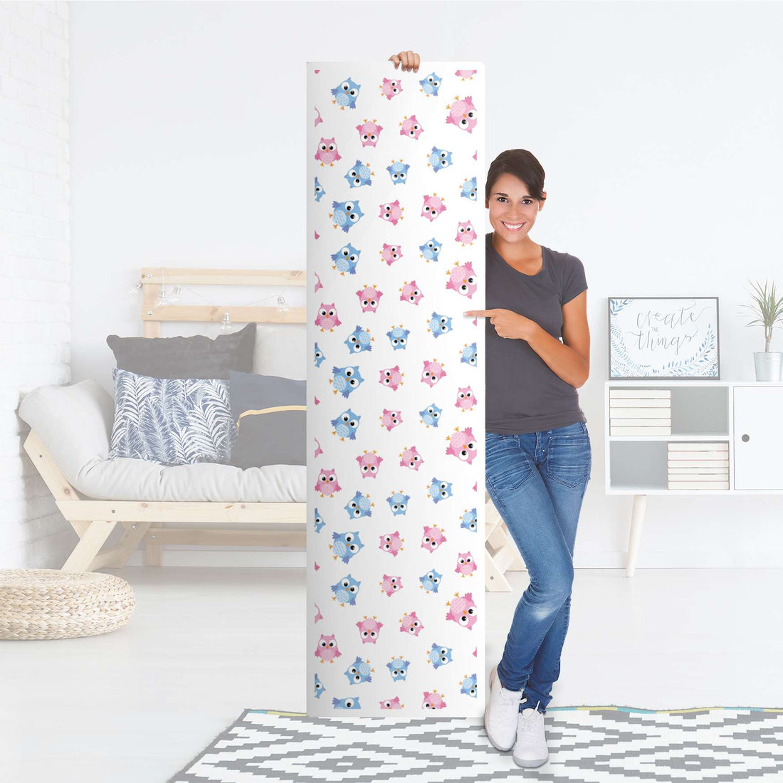 Möbelfolie Eulenparty - IKEA Pax Schrank 201 cm Höhe - 1 Tür - Folie