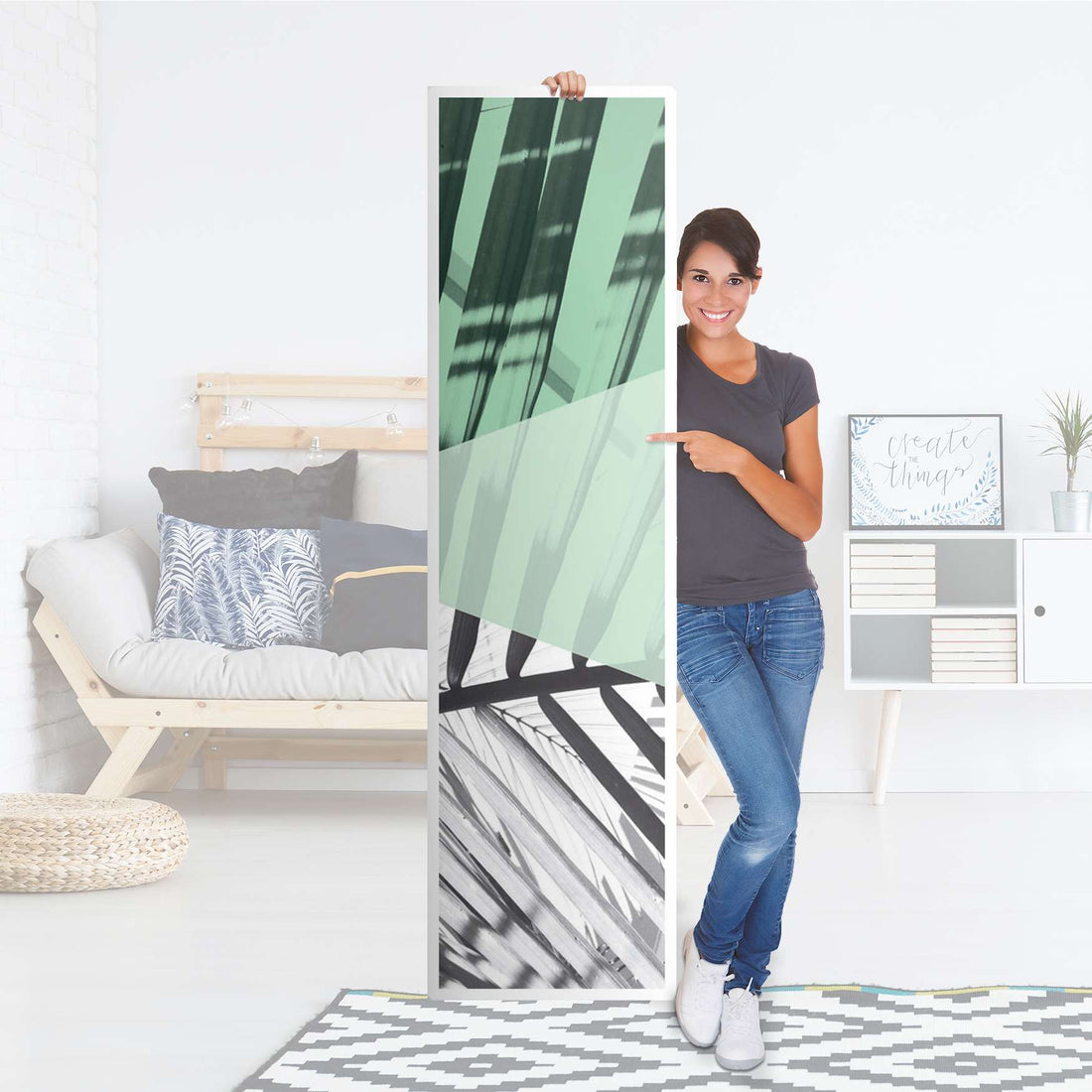 Möbelfolie Palmen mint - IKEA Pax Schrank 201 cm Höhe - 1 Tür - Folie
