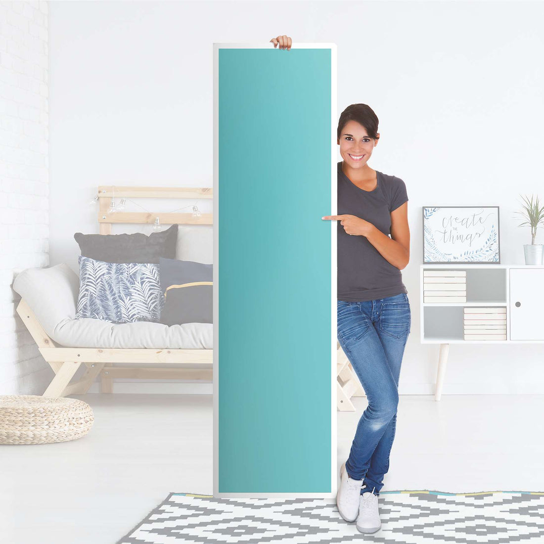 Möbelfolie Türkisgrün Light - IKEA Pax Schrank 201 cm Höhe - 1 Tür - Folie