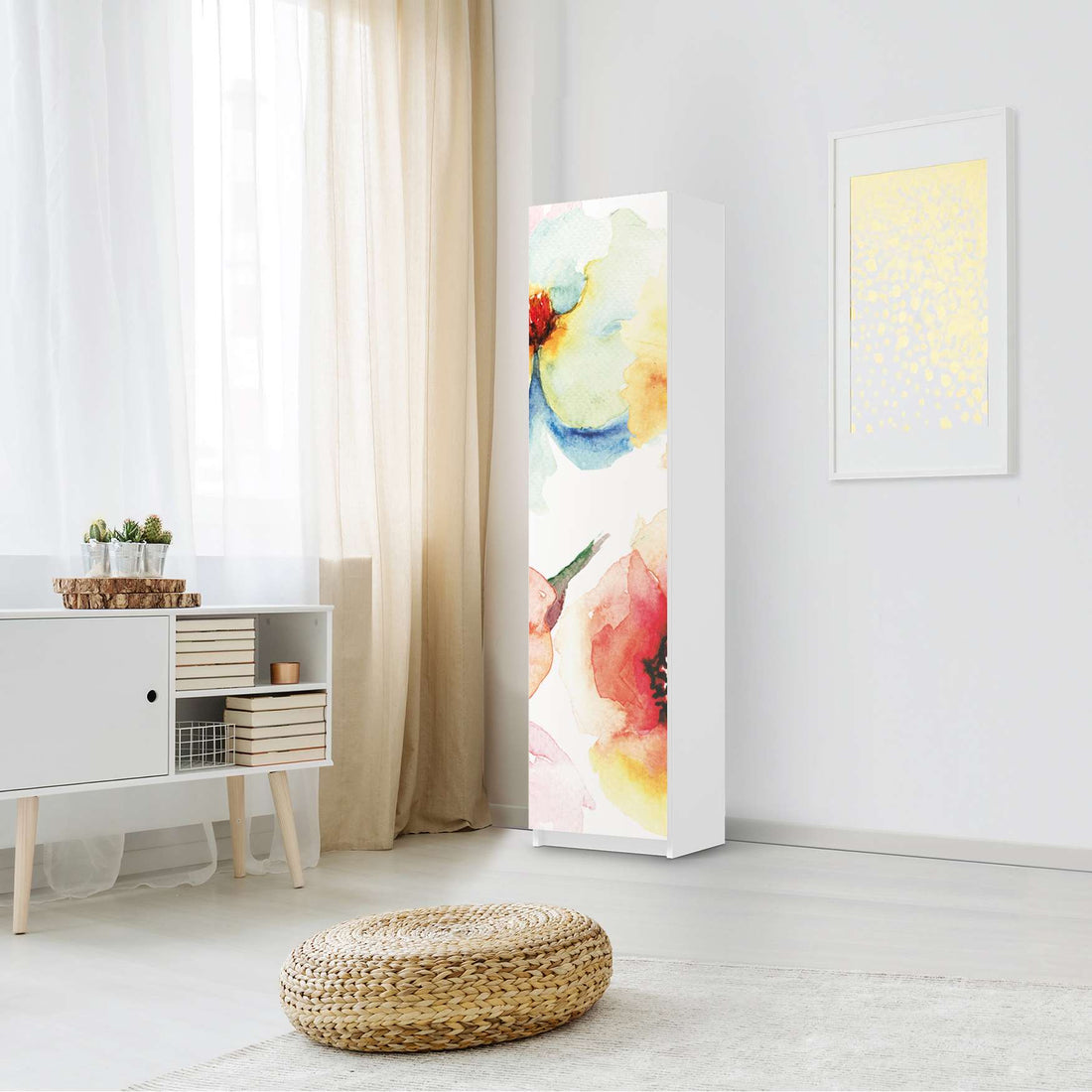 Möbelfolie Water Color Flowers - IKEA Pax Schrank 201 cm Höhe - 1 Tür - Schlafzimmer