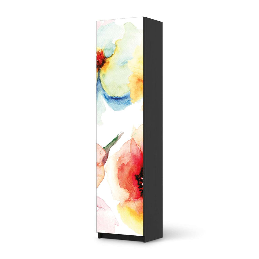 Möbelfolie Water Color Flowers - IKEA Pax Schrank 201 cm Höhe - 1 Tür - schwarz